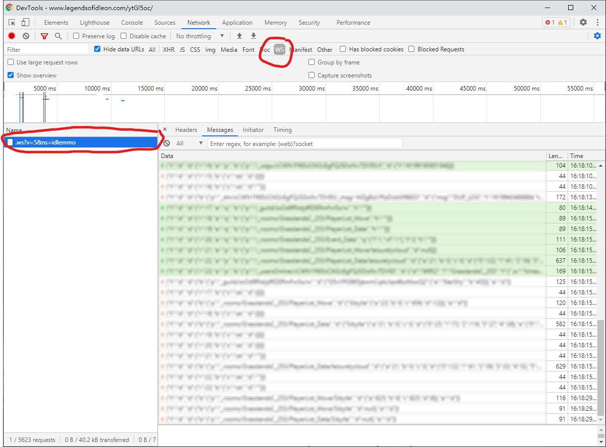 network tab after filter